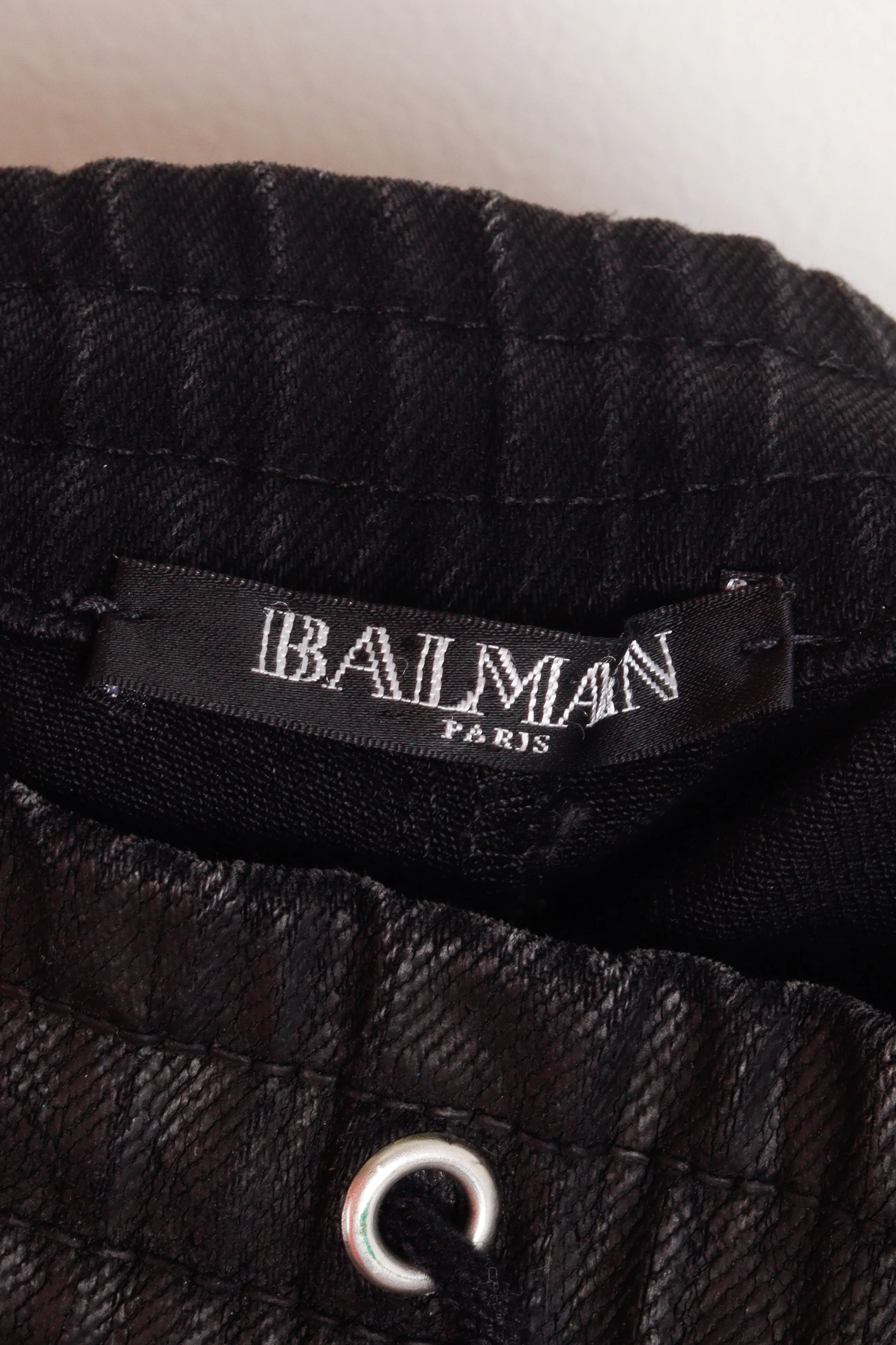 Balmain 'Waxed Biker Drawstring' Trouser Pants Black