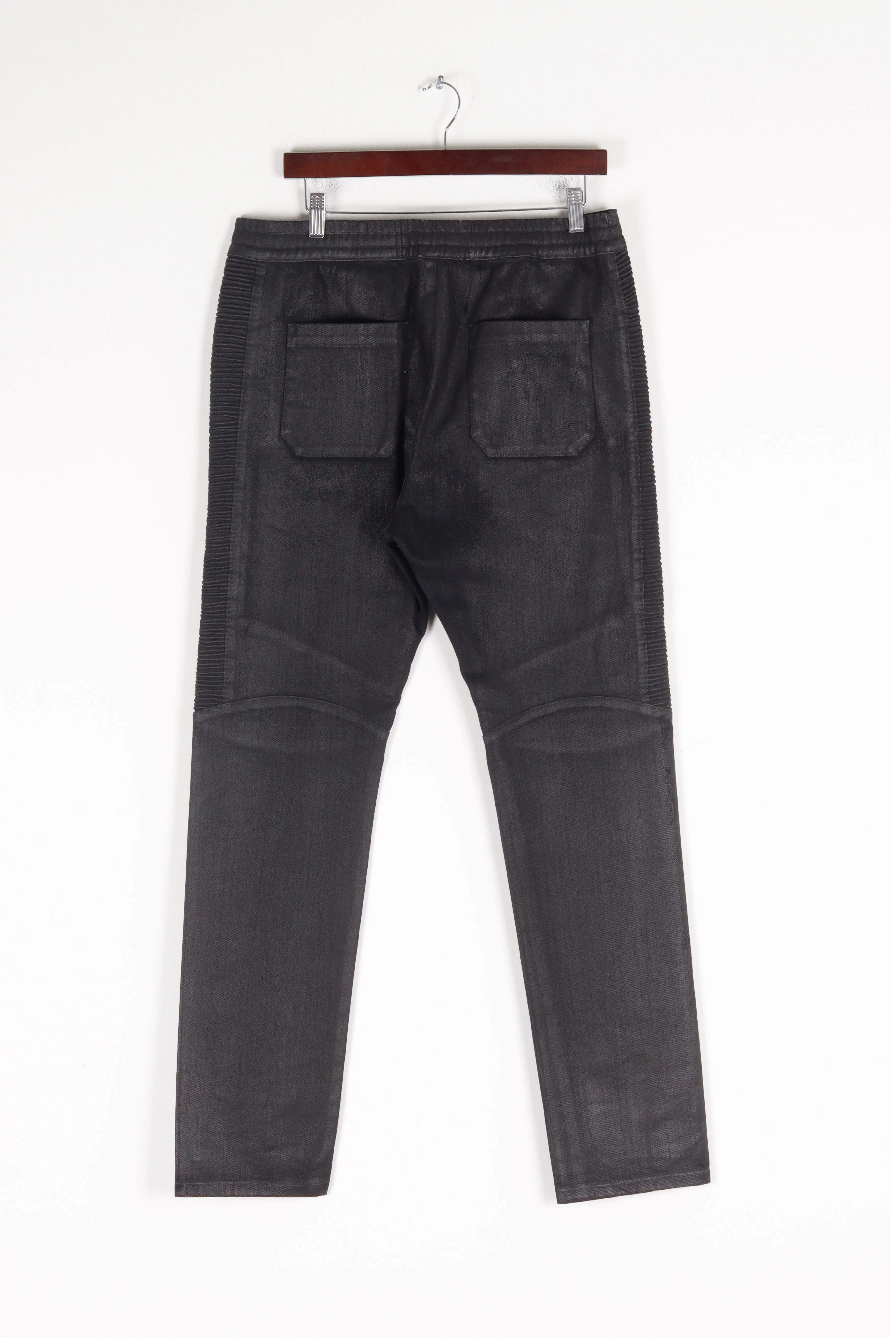 Balmain 'Waxed Biker Drawstring' Trouser Pants Black