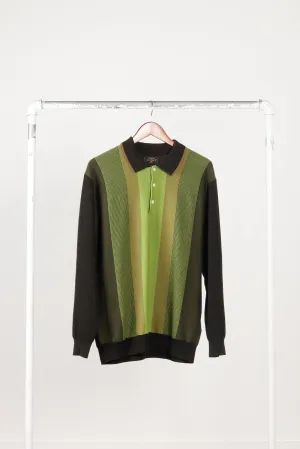 Beams Plus FW22 'Knitted Wool Jacquard' L/S Polo Shirt Green (2022)