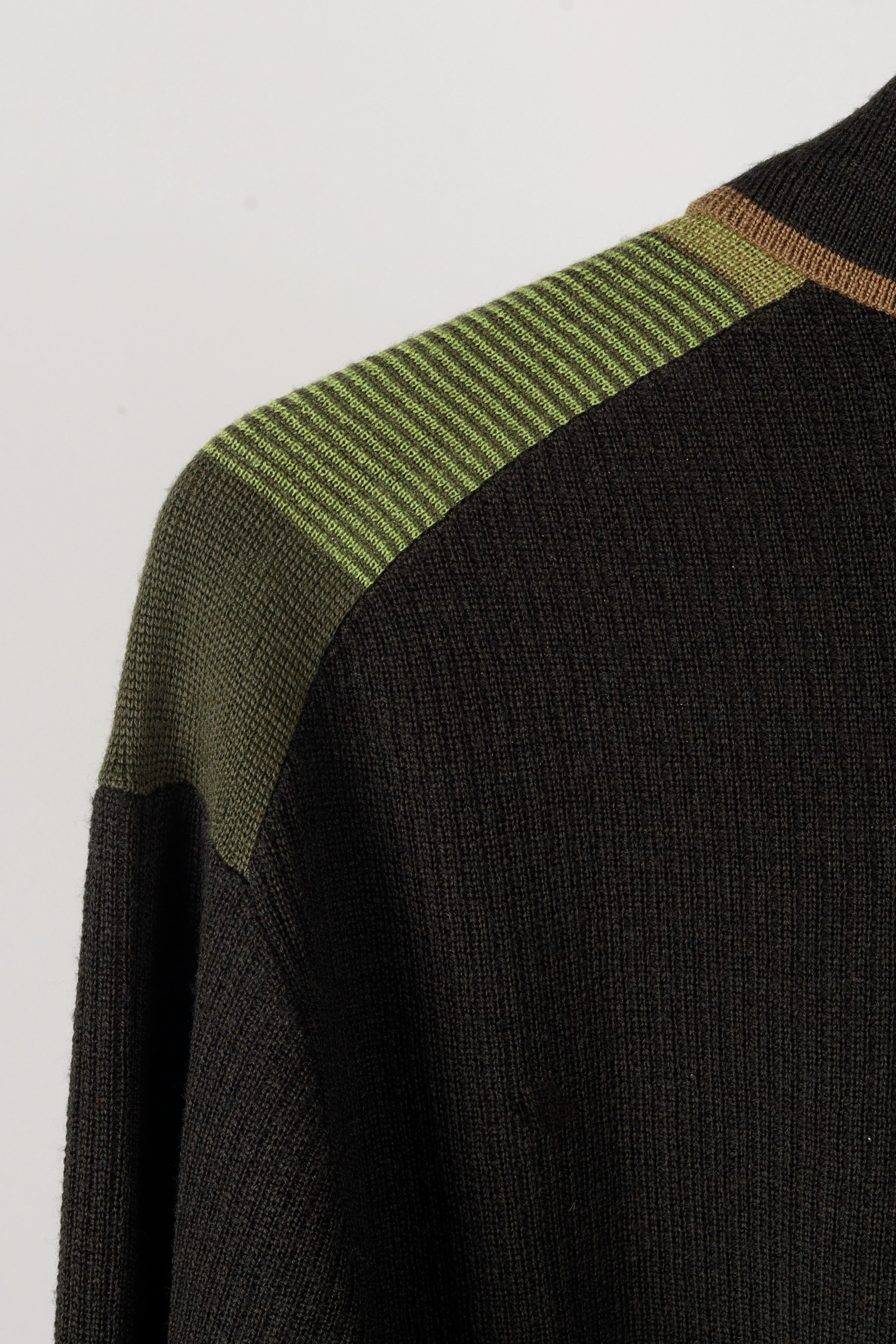 Beams Plus FW22 'Knitted Wool Jacquard' L/S Polo Shirt Green (2022)