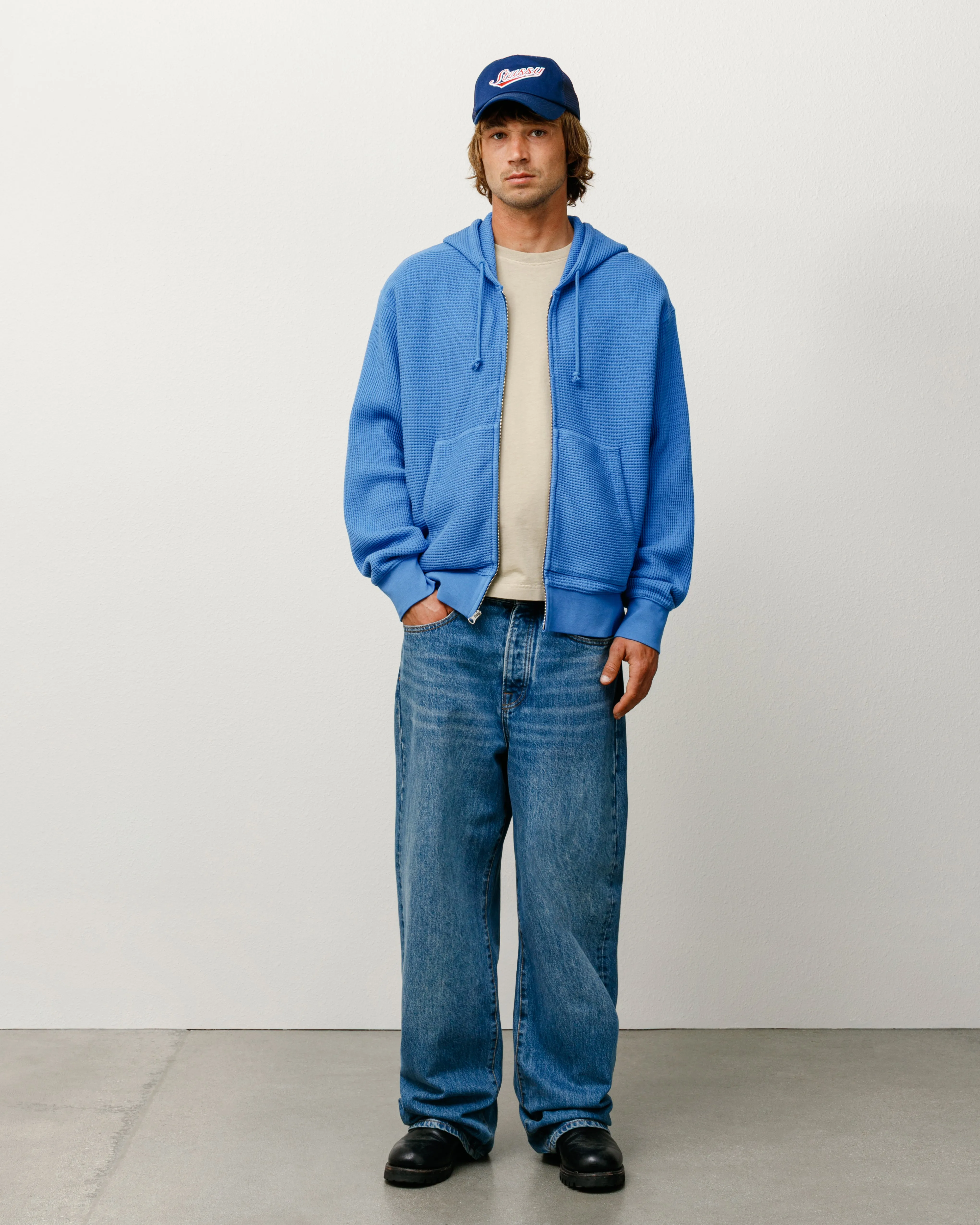 DOUBLE LAYER WAFFLE ZIP HOODIE