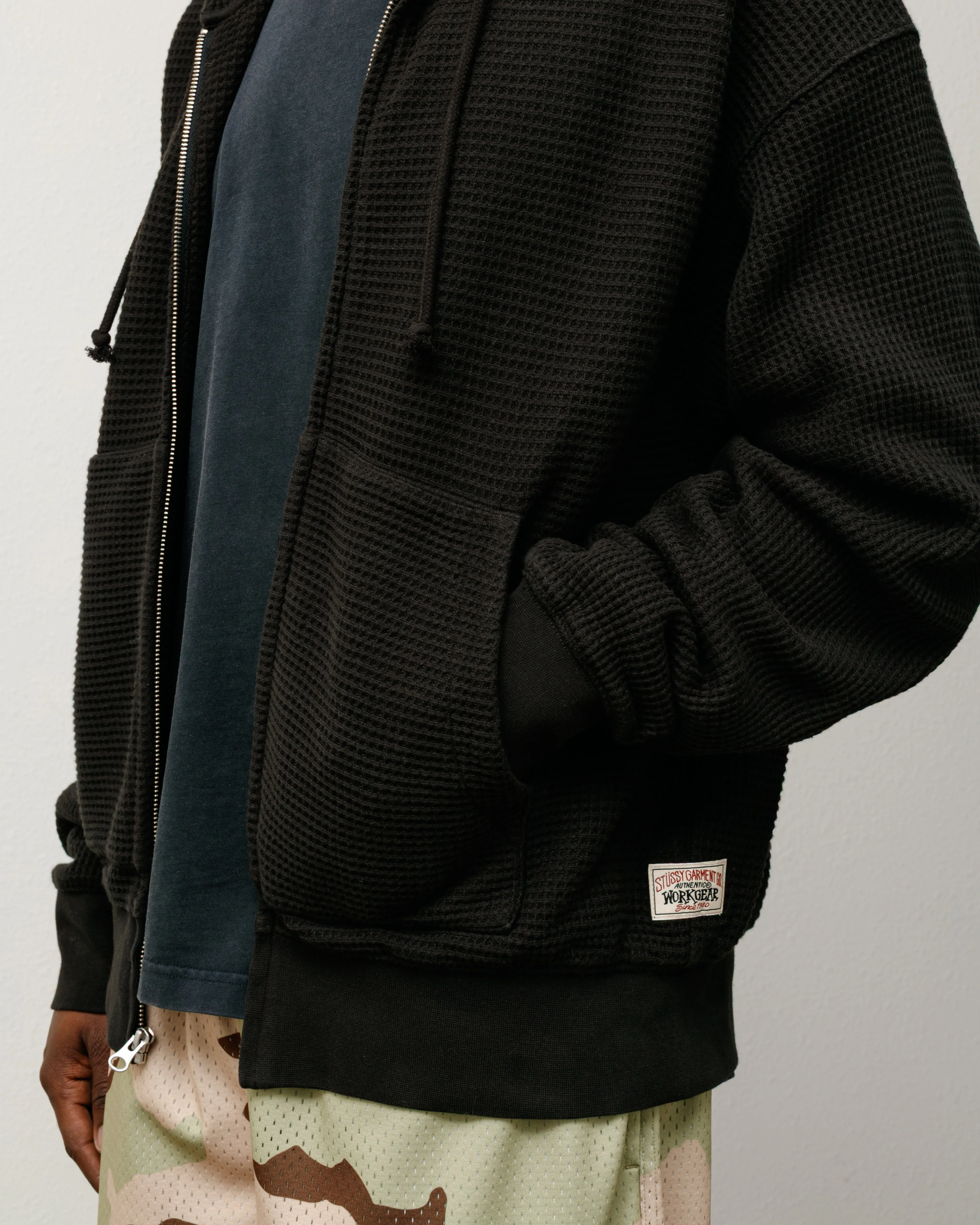 DOUBLE LAYER WAFFLE ZIP HOODIE