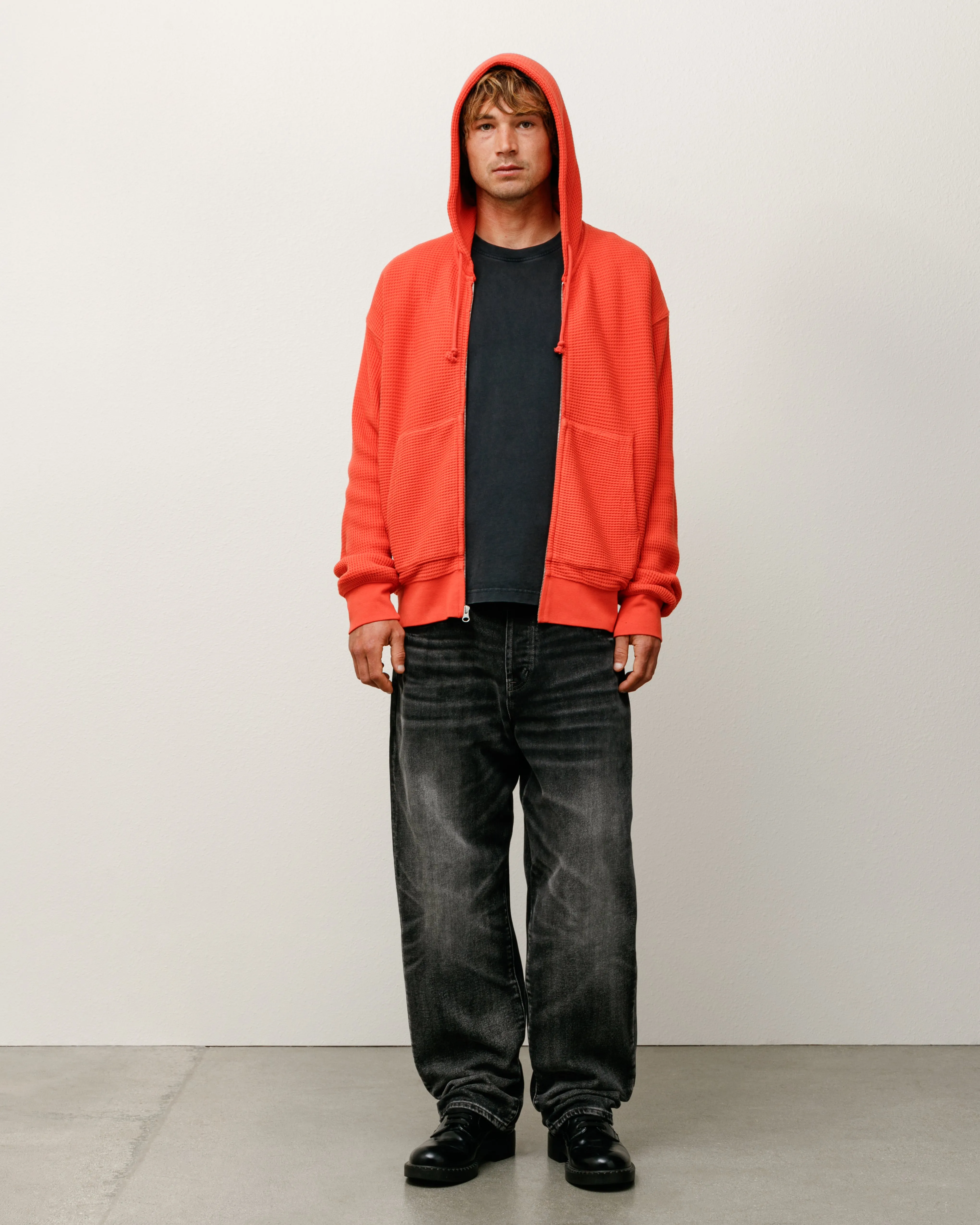 DOUBLE LAYER WAFFLE ZIP HOODIE