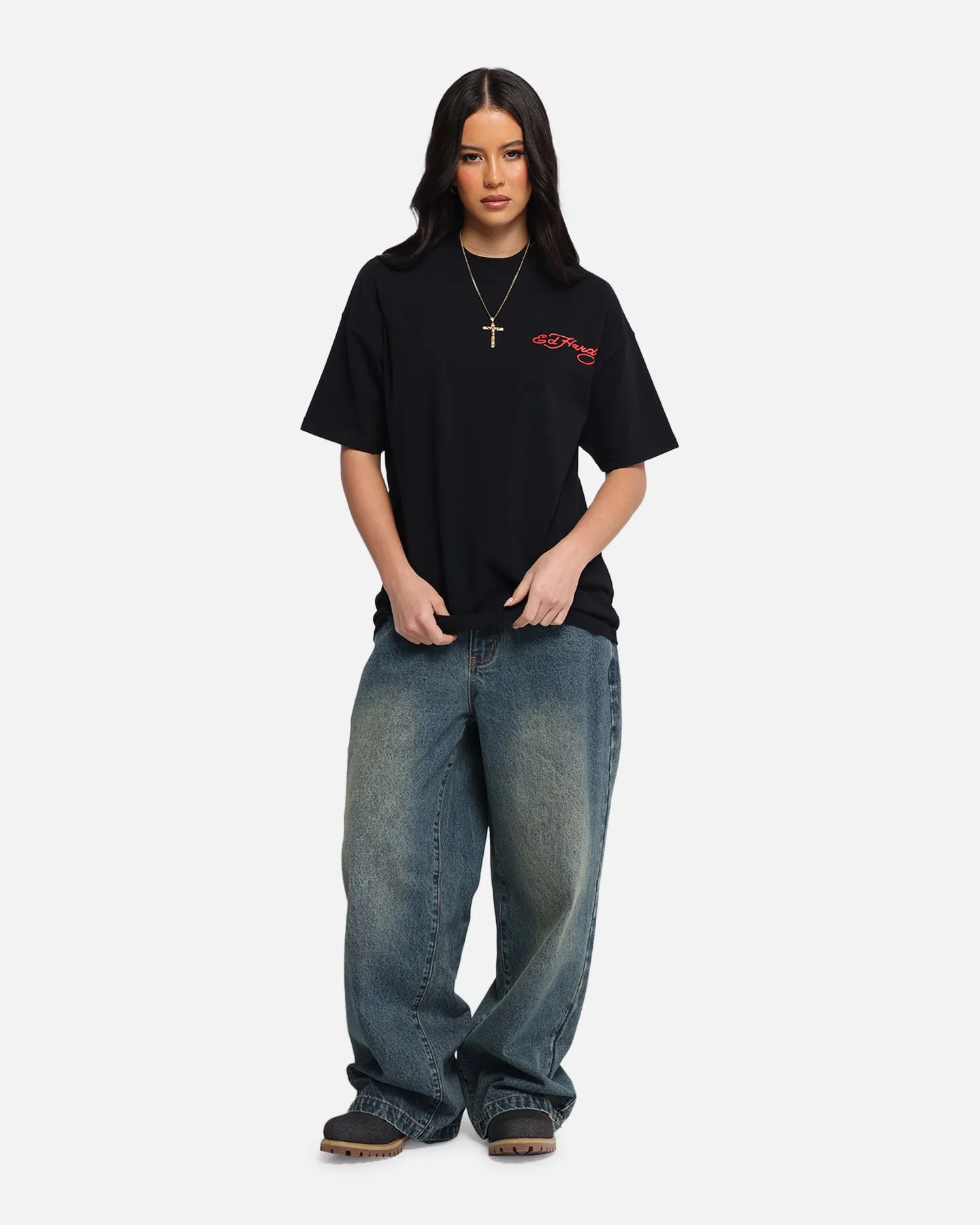 Ed Hardy Oversized Panther T-Shirt Black