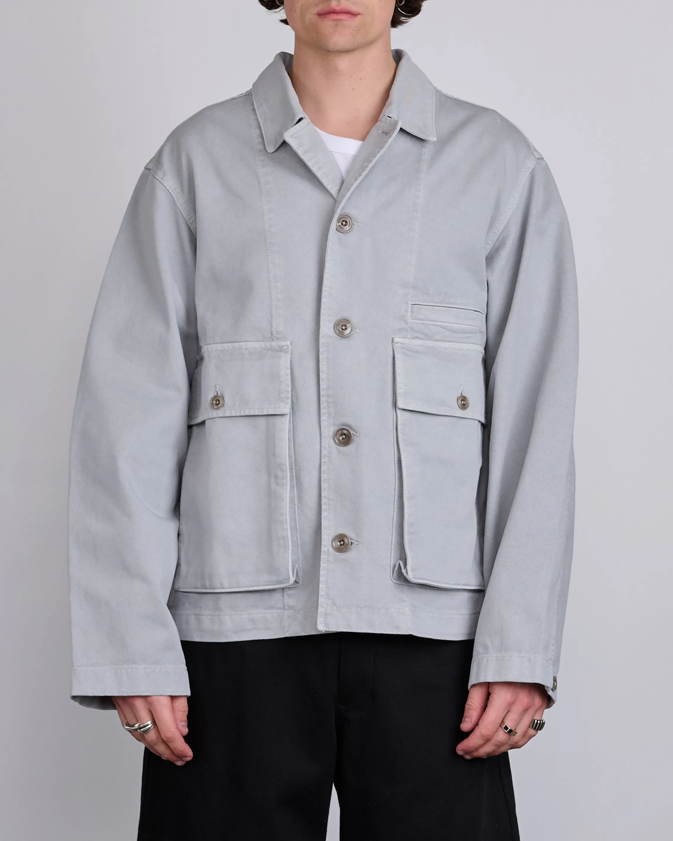 LEMAIRE Boxy Jacket Heavy Snowy Denim Blue Grey