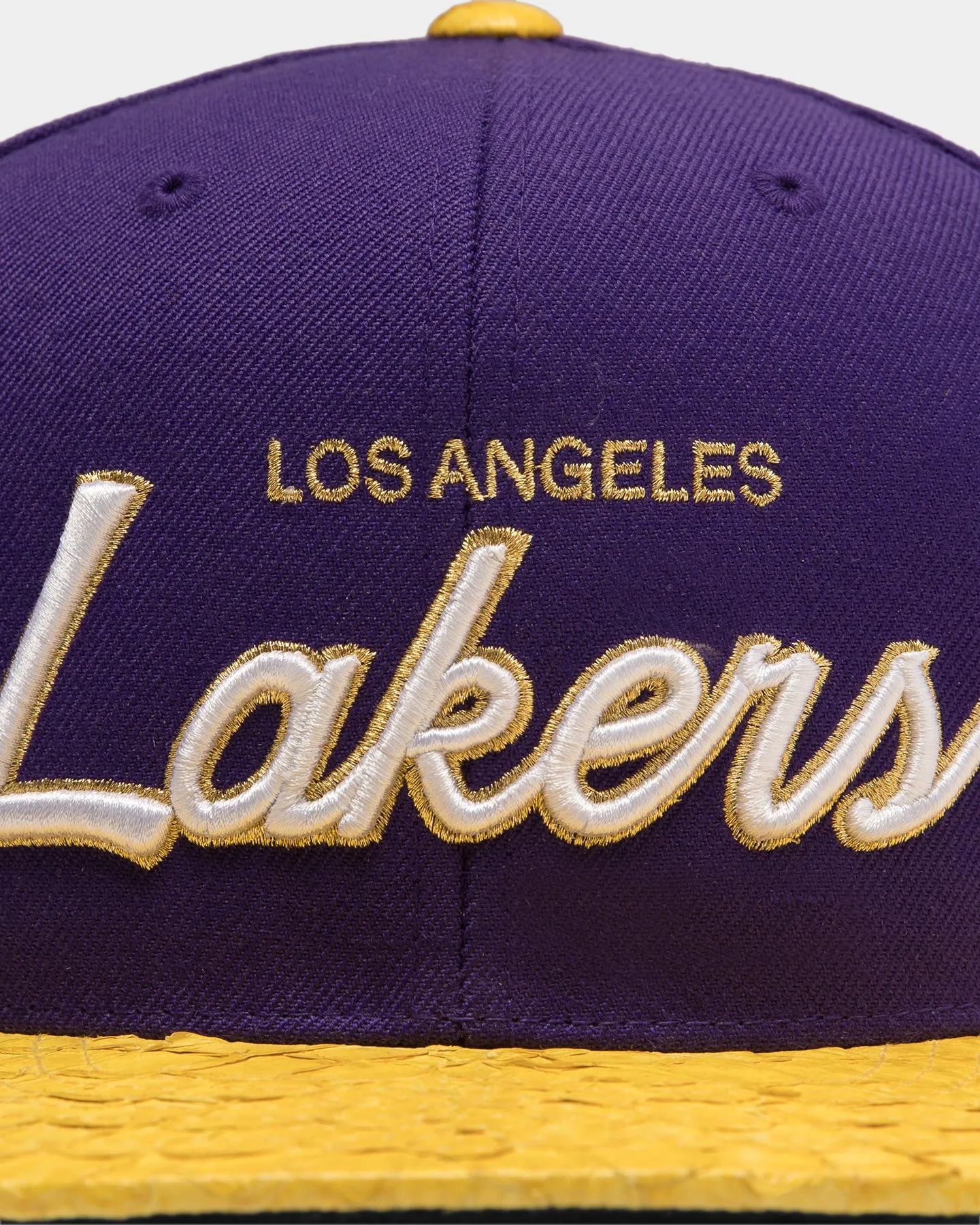 Mitchell & Ness Los Angeles Lakers Lux Carp Script Snapback Purple/ Yellow