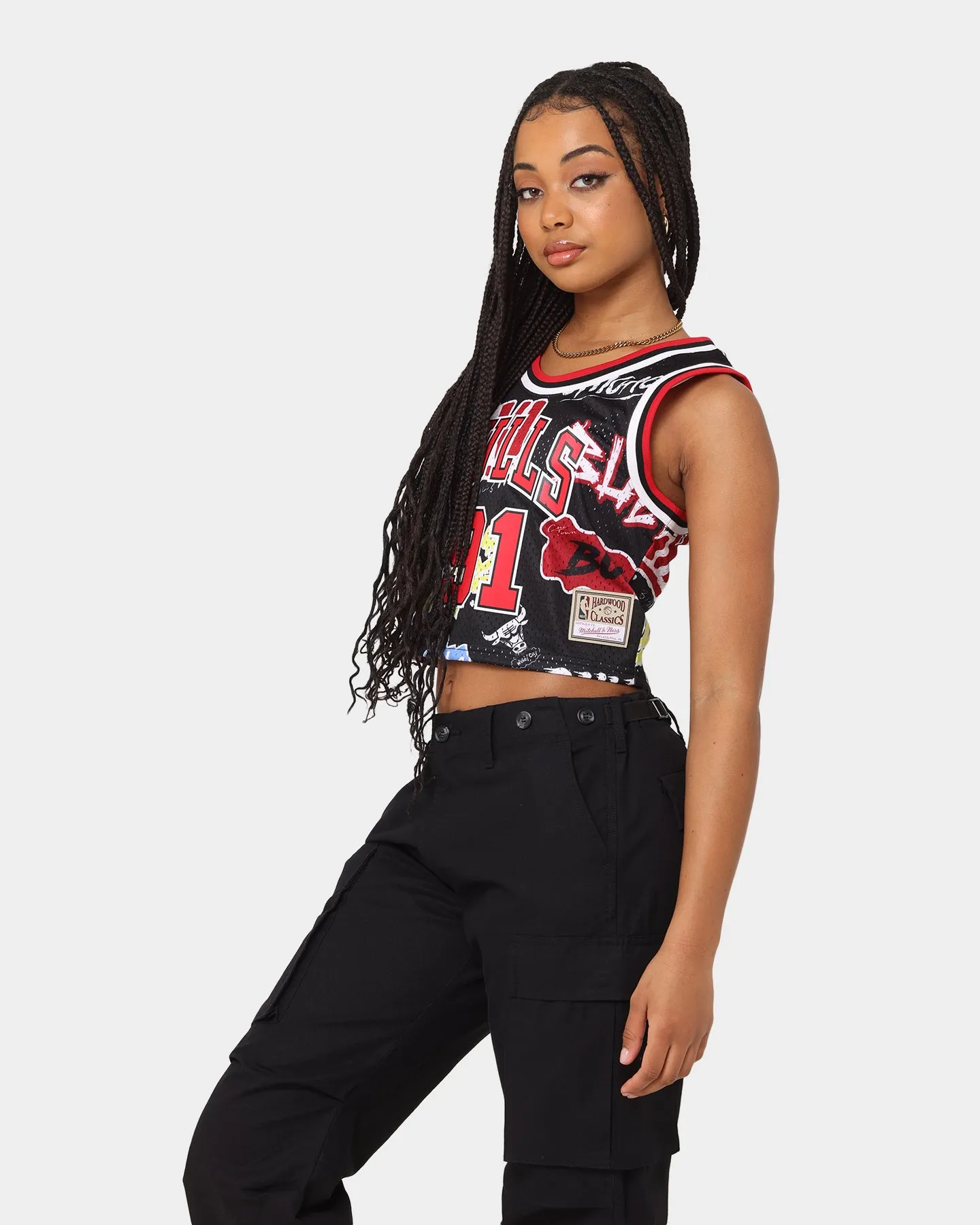 Mitchell & Ness Women's Dennis Rodman Chicago Bulls Slap Sticker Crop Tank Jersey Black