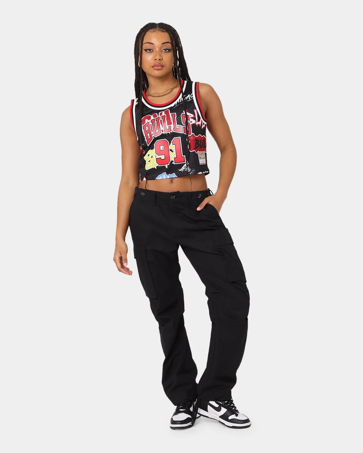 Mitchell & Ness Women's Dennis Rodman Chicago Bulls Slap Sticker Crop Tank Jersey Black