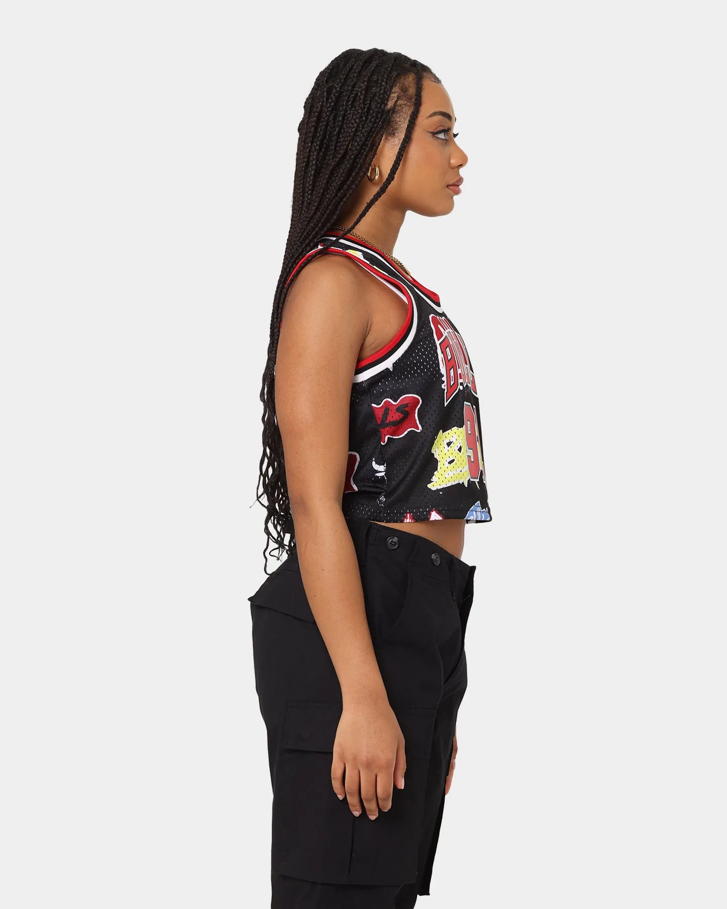 Mitchell & Ness Women's Dennis Rodman Chicago Bulls Slap Sticker Crop Tank Jersey Black