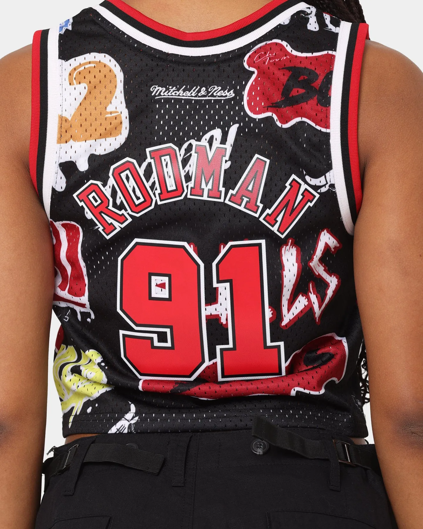 Mitchell & Ness Women's Dennis Rodman Chicago Bulls Slap Sticker Crop Tank Jersey Black