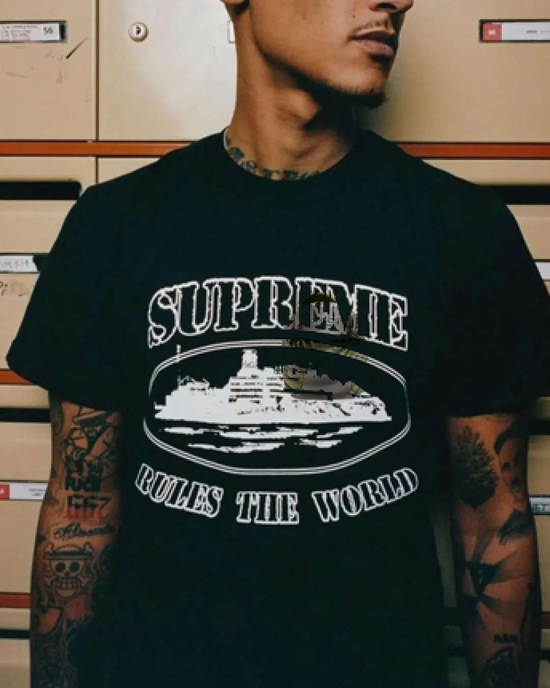 Supreme x Corteiz Rules The World Black T Shirt
