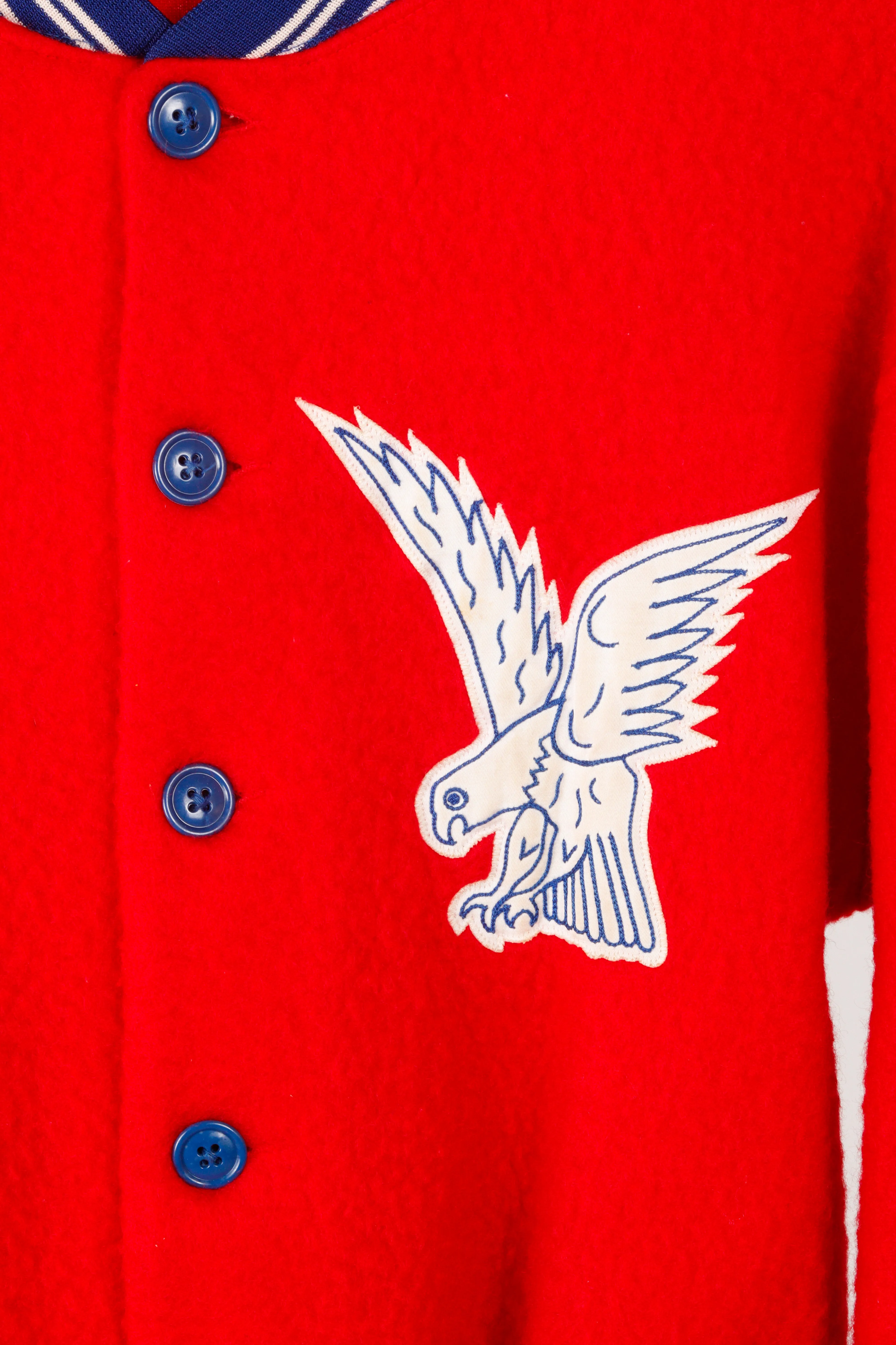 Vintage 1960's Rawlings 'Hawks/Eagles' Patched High School Fleece Stadium Jacket