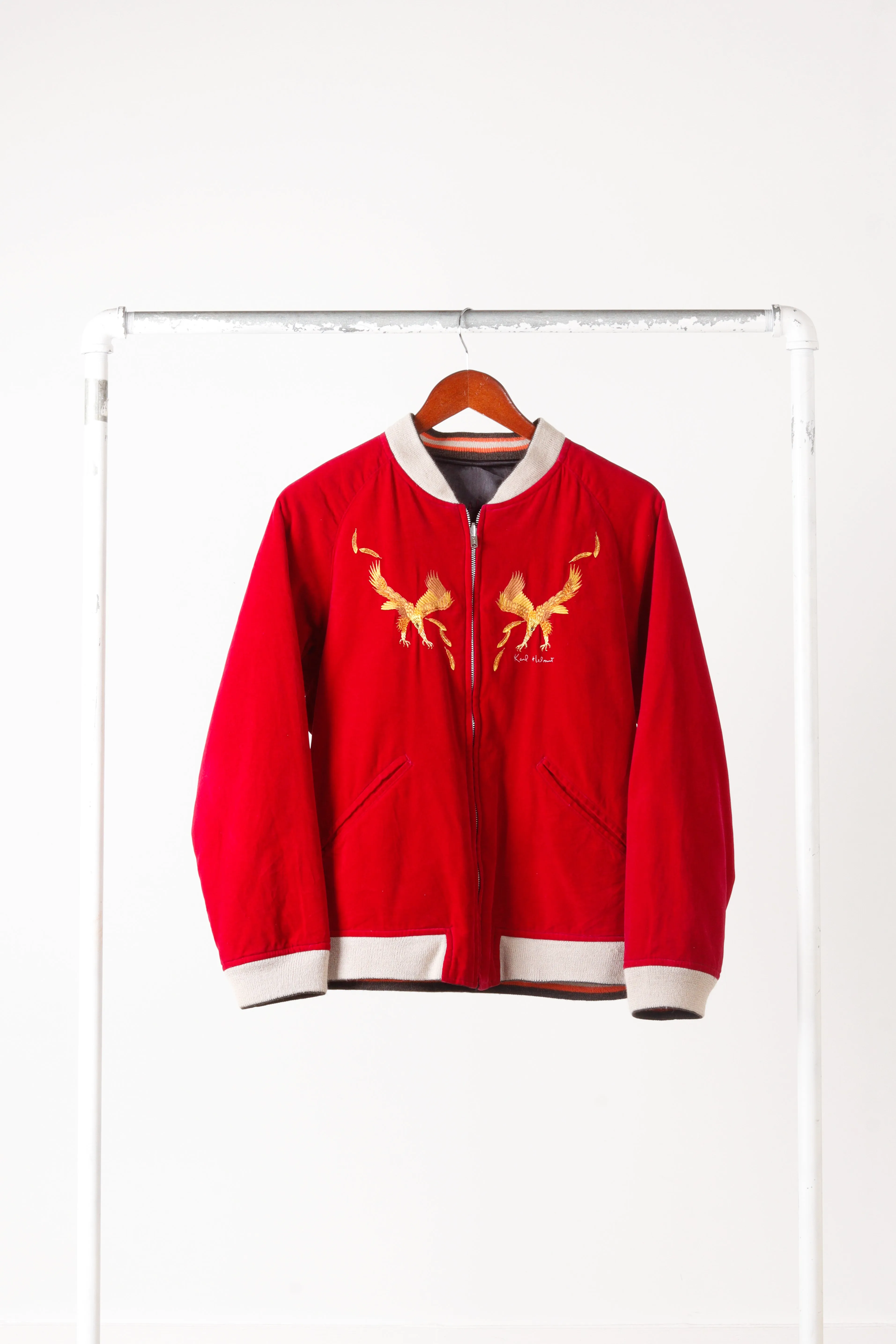 Vintage 80's Karl Helmut 'Sukajan' Embroidered Hawks Reversible Souvenir Jacket