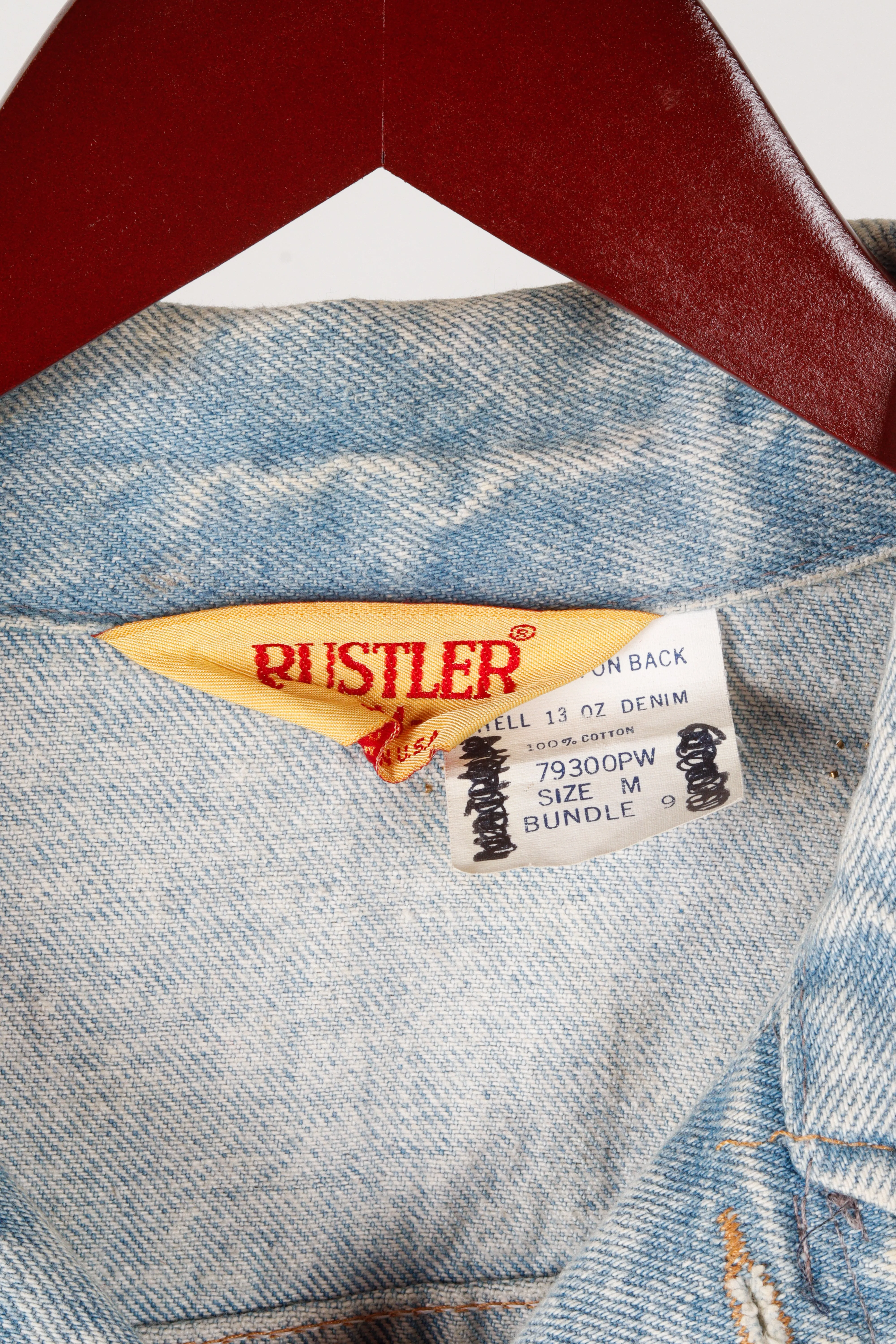 Vintage 80's Rustlers 'Custom Atlantic City' Bejeweled Denim Jacket  Light Wash