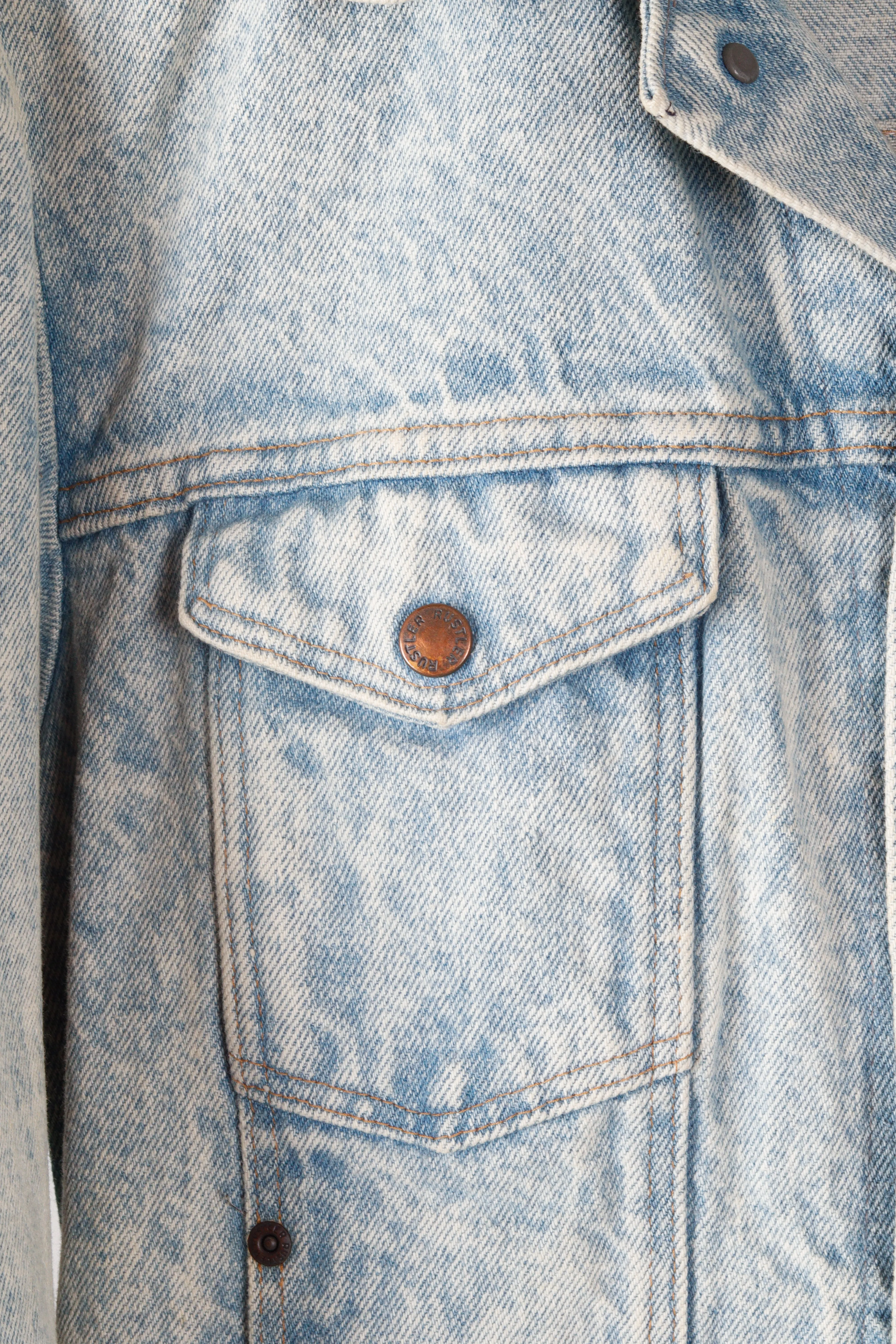 Vintage 80's Rustlers 'Custom Atlantic City' Bejeweled Denim Jacket  Light Wash