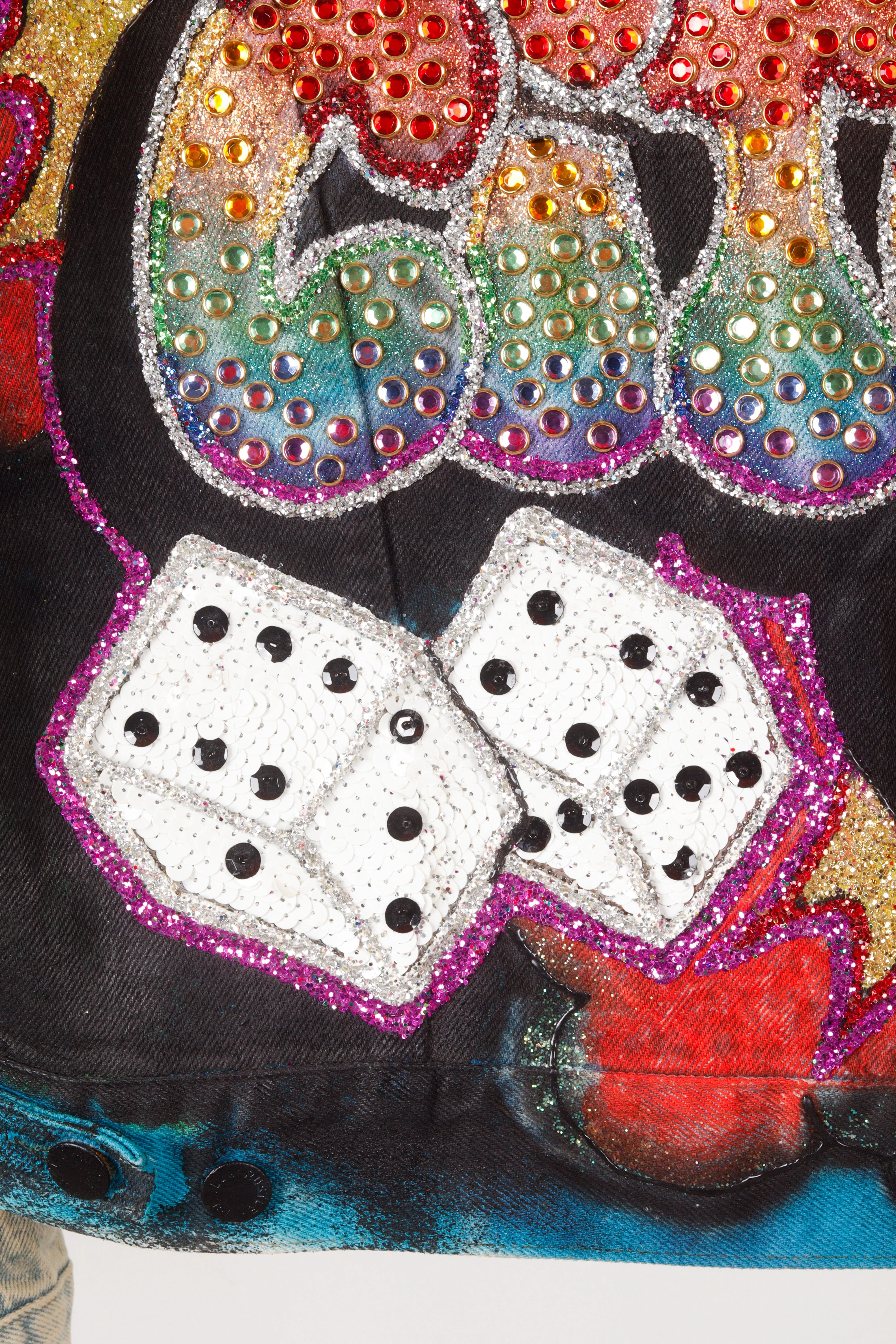 Vintage 80's Rustlers 'Custom Atlantic City' Bejeweled Denim Jacket  Light Wash