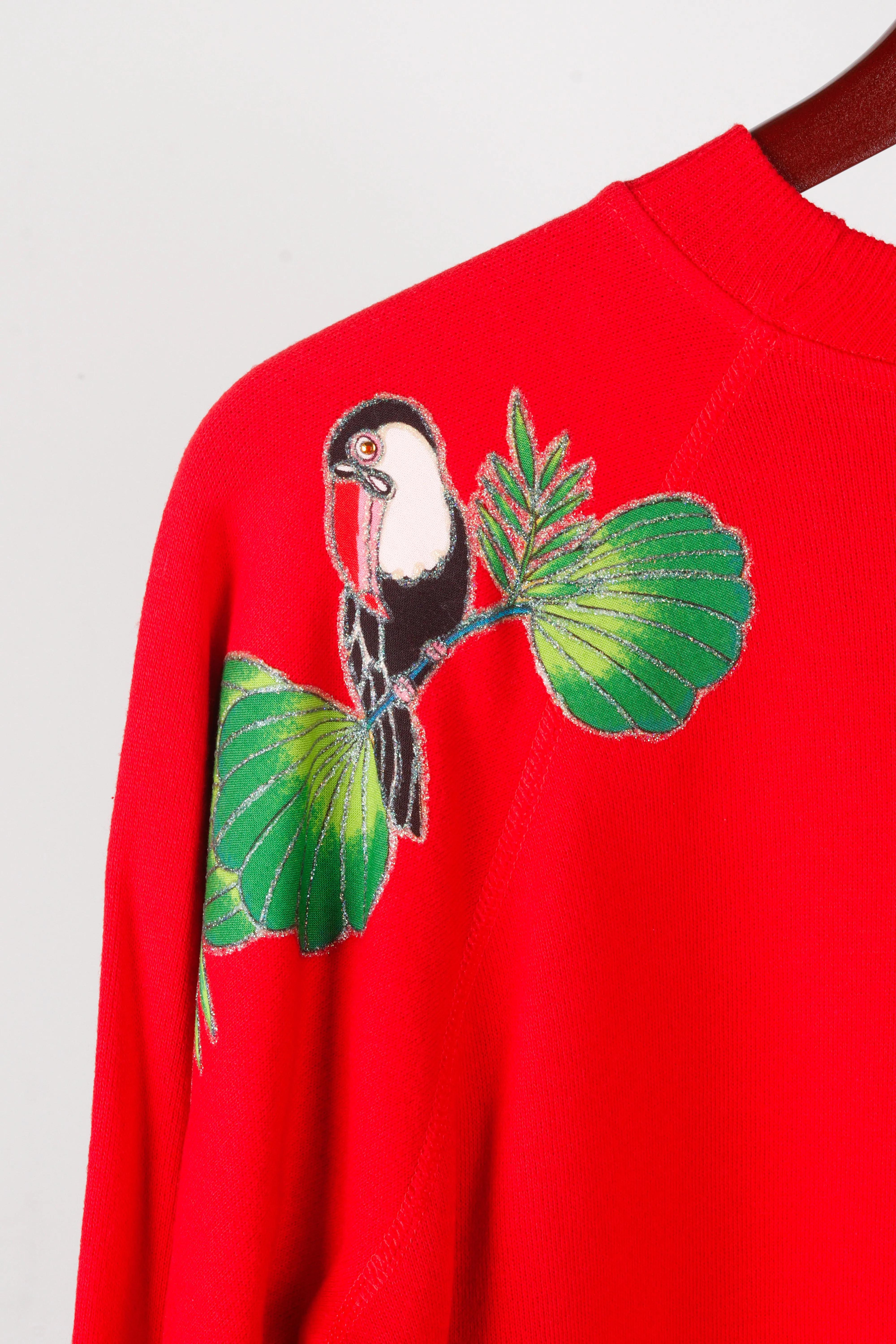 Vintage 80's 'Toucan and Parrot' Crewneck Sweatshirt Red
