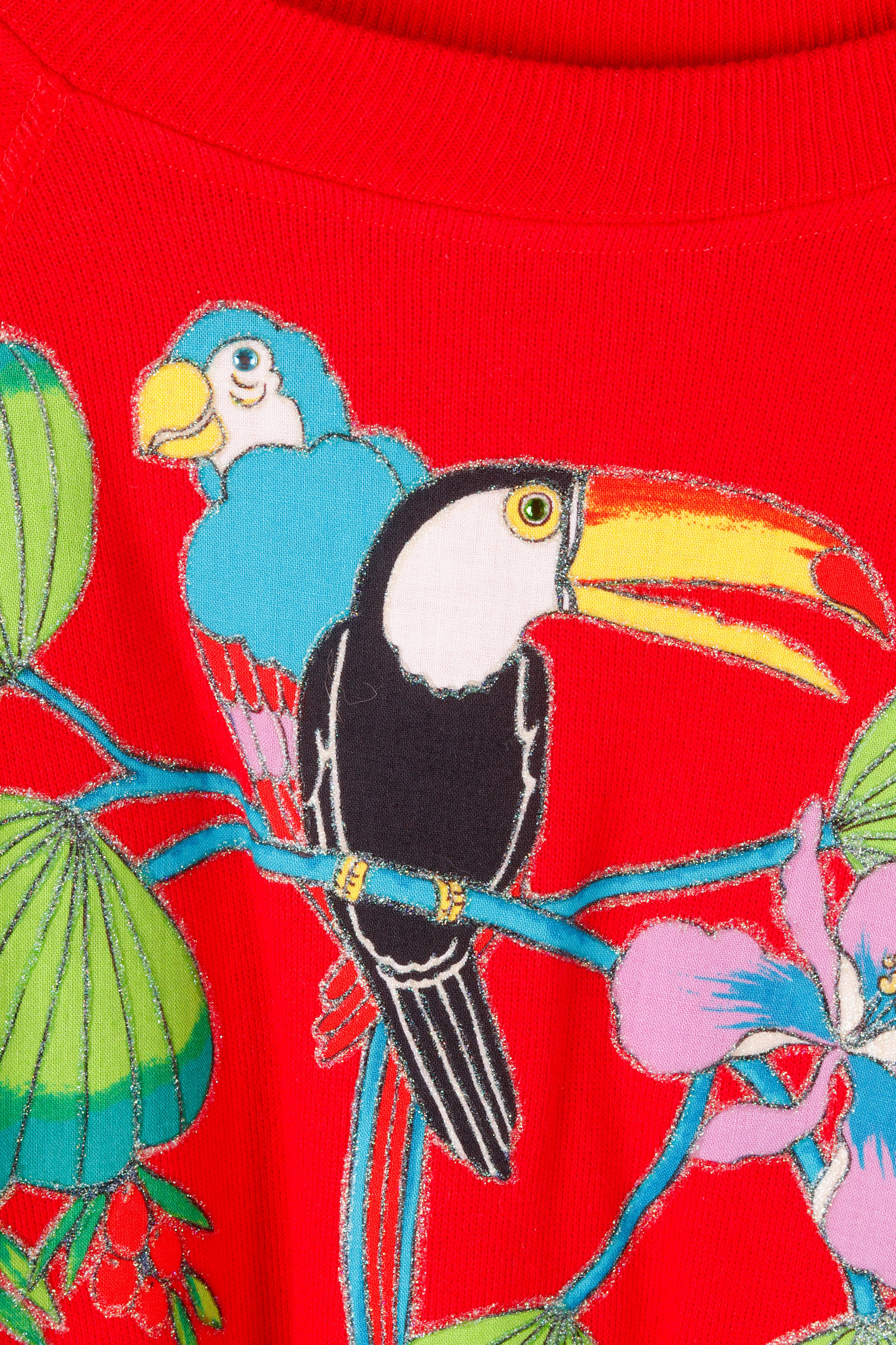 Vintage 80's 'Toucan and Parrot' Crewneck Sweatshirt Red