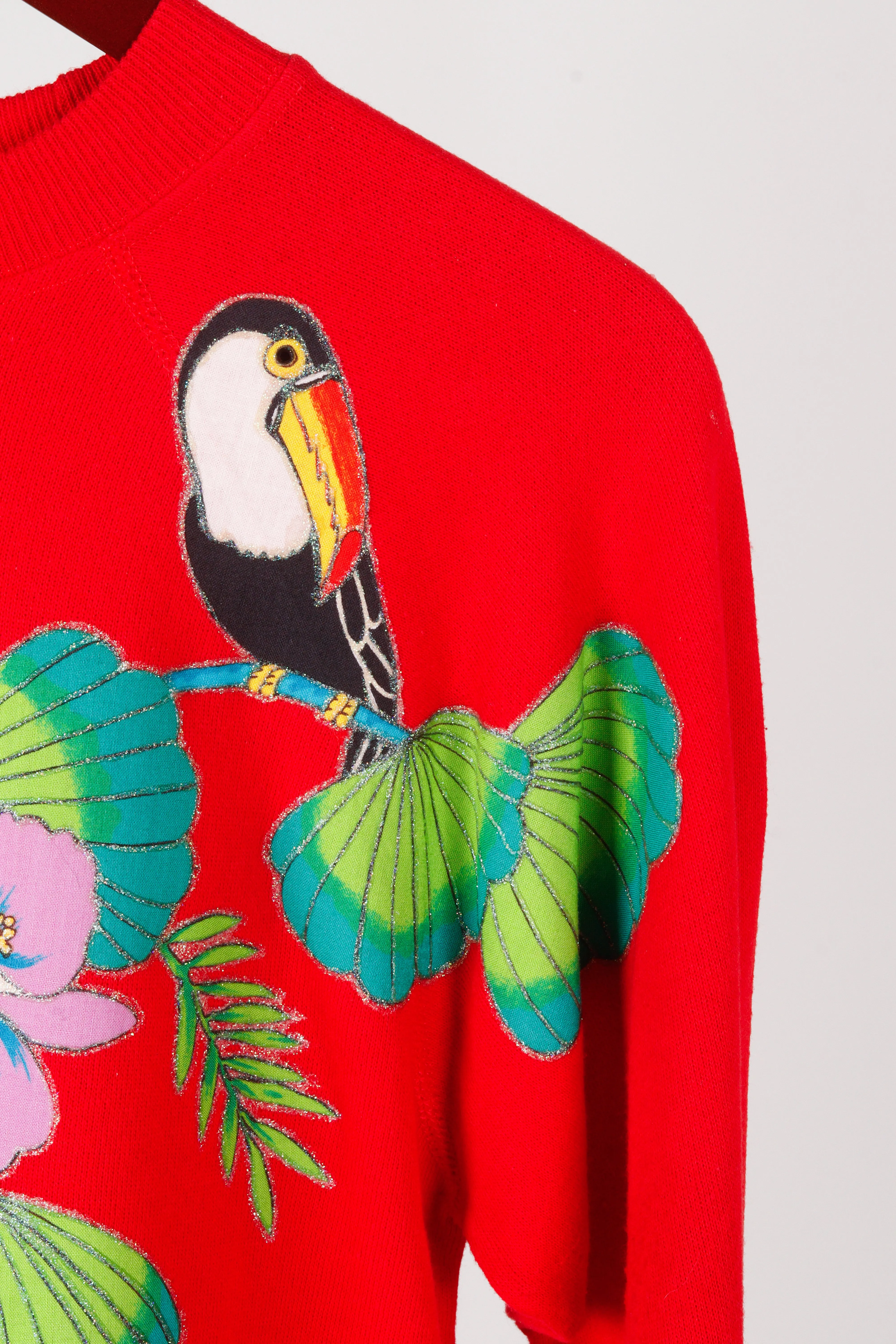 Vintage 80's 'Toucan and Parrot' Crewneck Sweatshirt Red