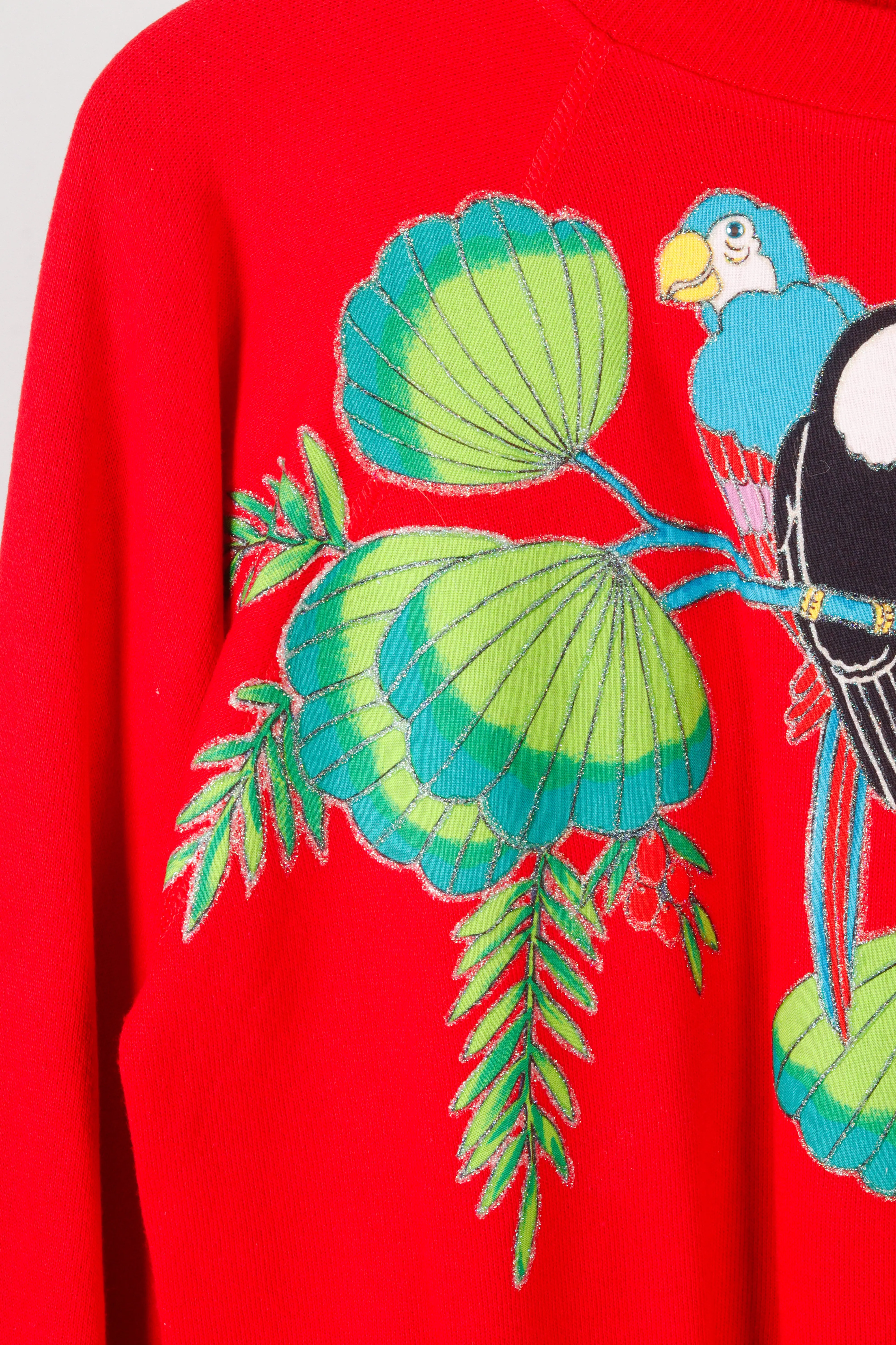 Vintage 80's 'Toucan and Parrot' Crewneck Sweatshirt Red
