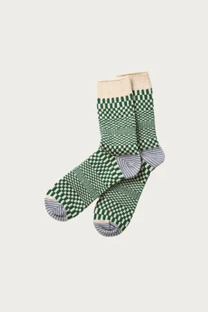 Warped Checker Crew Socks - Green